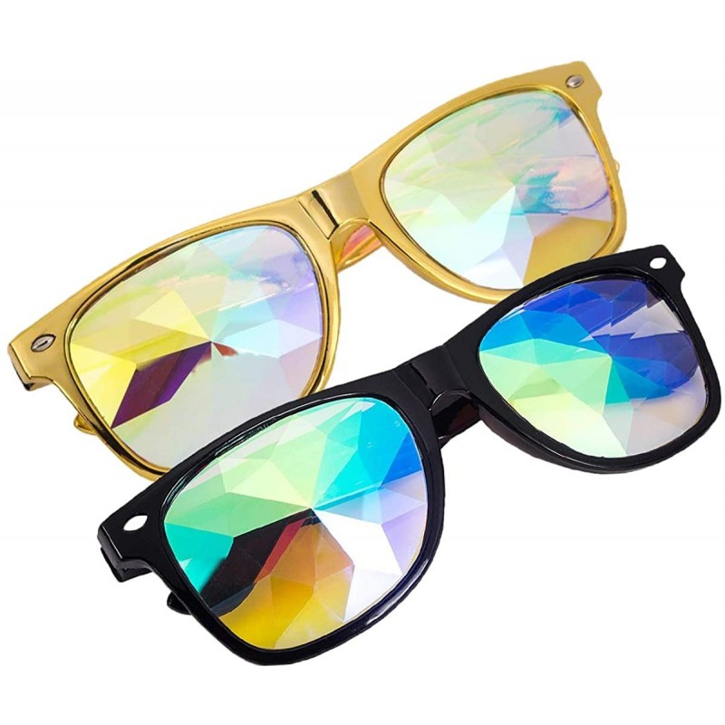 Goggle Kaleidoscope Sunglasses Round Rave Festival Diffraction BEST Prism Glasses - Black+gold - C318HQ7XKOL $22.74