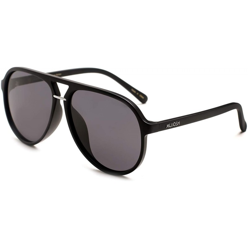 Round Lightweight Sunglasses for Men Polarized UV Protection-Aviator Black - CP18SU56CMW $49.46