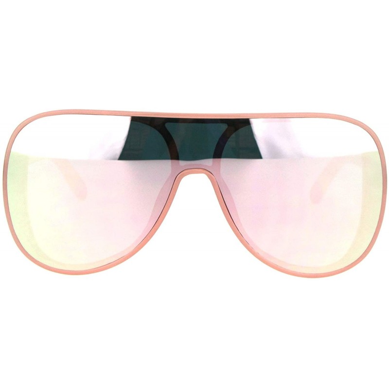 Sport Retro Plastic Racer Shield Hip Hop Sunglasses - Pink Peach Mirror - CO18I6YN0NA $9.56