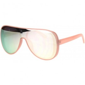 Sport Retro Plastic Racer Shield Hip Hop Sunglasses - Pink Peach Mirror - CO18I6YN0NA $9.56