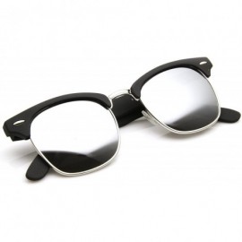 Wayfarer Half Frame Semi-Rimless Horn Rimmed Sunglasses - Flash Mirror Series - Matte-black / Mirror - C41210BHVN3 $14.21