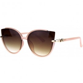 Cat Eye Womens Exposed Cat Eye Tip Lens Designer Round Sunglasses - Peach Brown - CE18QRYEIKC $12.13