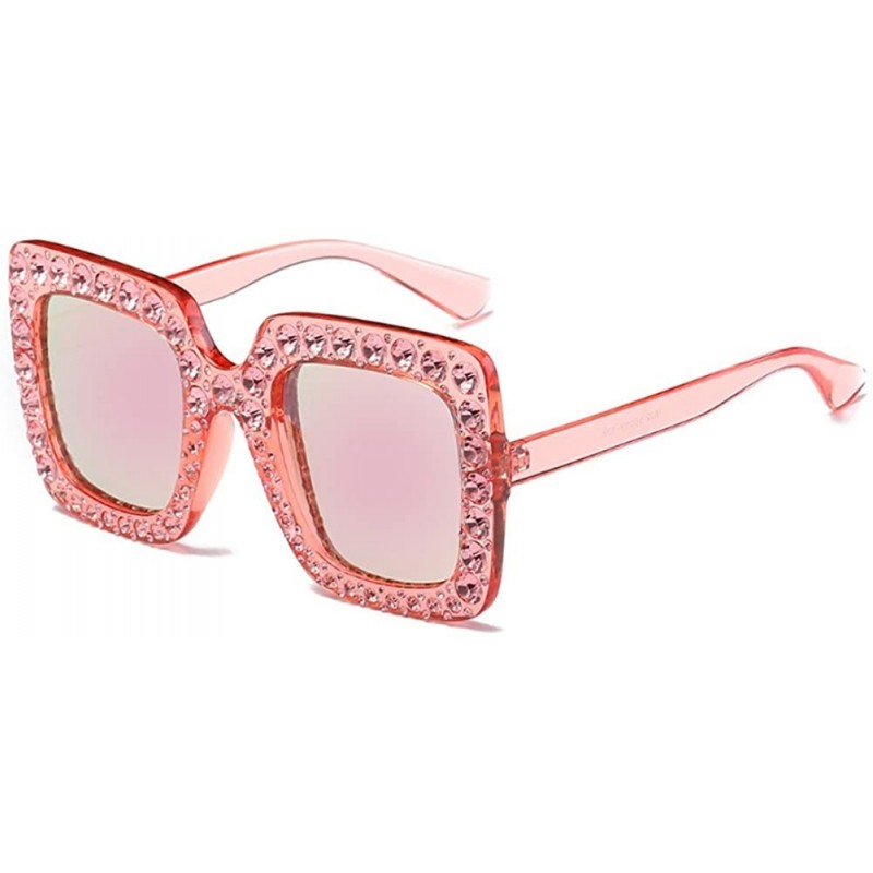 Square Women Sunglasses Crystal Brand Designer Oversized Square Sunglasses - C5 - CL18CNYUUGW $7.78