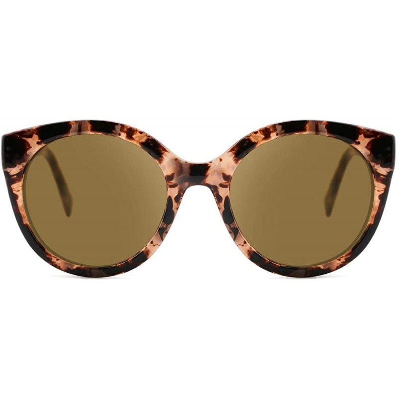 Round Retro Polarized Sunglasses for Women Vintage Cat Eye Plastic Frame - Leopard - CD18UCO2TMS $15.67