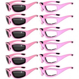 Goggle Wholesale of 12 Pairs Motorcycle Padded Foam Glasses Assorted Color Lens - 12_pink_smk_clr - C112O9R4WP7 $30.81