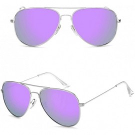 Oversized Polarized Aviator Sunglasses for Men/Women Metal Mens Sunglasses Driving Sun Glasses - Purple Lens/Silver Frame - C...