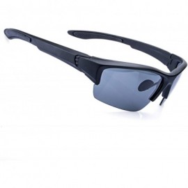 Wrap Men's Polarized Sunglasses Semi Rimless Sports Wrap Glasses for Driving Fishing Cycling - Matte Black - CR18NAUURLC $19.31