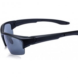 Wrap Men's Polarized Sunglasses Semi Rimless Sports Wrap Glasses for Driving Fishing Cycling - Matte Black - CR18NAUURLC $19.31