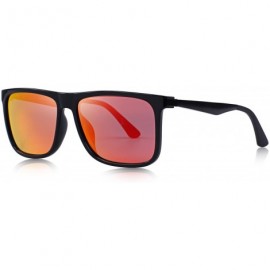 Rectangular Polarized Square Sunglasses for men Aluminum Legs 100% UV Protection S8250 - Red Mirror - CZ18G9HGQO6 $13.57