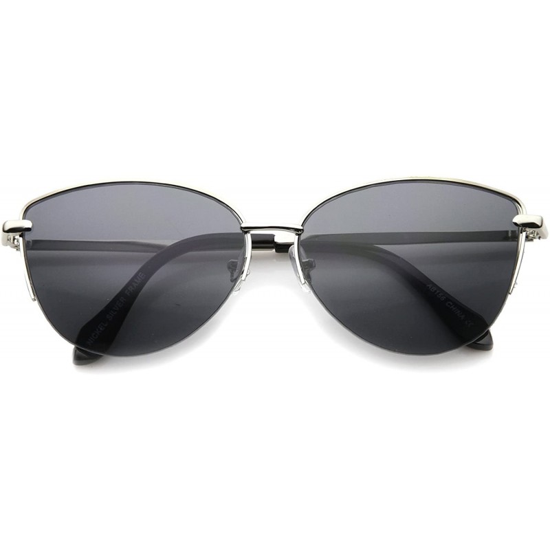 Oval Modern Fashion Oval Semi-Rimless Metal Wire Frame Cat Eye Sunglasses 63mm - Silver / Smoke - CY12IGK2CUD $12.16