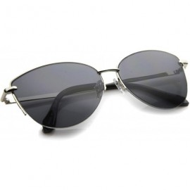 Oval Modern Fashion Oval Semi-Rimless Metal Wire Frame Cat Eye Sunglasses 63mm - Silver / Smoke - CY12IGK2CUD $12.16