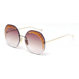 Round Retro Brand Designer 2020 New fashion Frameless Bling Round Sun Glasses women UV400 - Brown - CK194HEZCNT $12.53