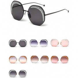 Round Retro Brand Designer 2020 New fashion Frameless Bling Round Sun Glasses women UV400 - Brown - CK194HEZCNT $12.53