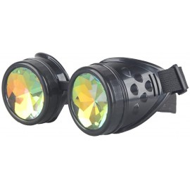 Goggle Kaleidoscope Rave Goggles Steampunk Glasses with Rainbow Crystal Glass Lens - Black - C612LGPJS07 $11.58