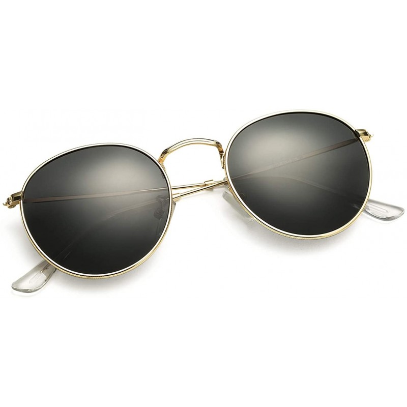 Round Polarized Sunglasses for Men and Women Round Retro Metal Sun Glasses John Lennon Style - A1 Gold Frame/Grey Lens - CK19...