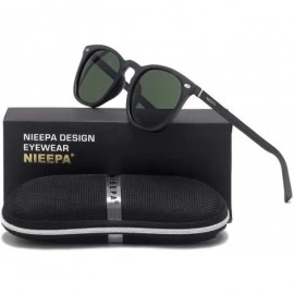 Round Polarized Sunglasses Classic Driving Protection - Dark Green Lens/Black Frame - CS18TS9IIQT $15.93