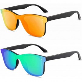 Square Rimless Mirrored Lens One Piece Sunglasses UV400 Protection for Women Men - 1 Red+green - C818QQA94XZ $16.86