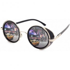 Round Vintage Steampunk Retro Metal Round Circle Frame Sunglasses for Dad - Silver White - CY18EII29TC $25.23