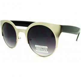 Round Round Cateye Sunglasses Womens High Fashion Shades Vintage Retro - Silver Black - CU11DWEKMDN $12.80