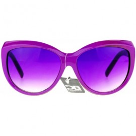 Round Womens Oversized Round Cateye Sunglasses Designer Fashion Colorblock Side - Purple - CN189ZHUED5 $11.72