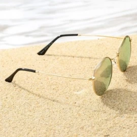Aviator Small Round Metal Polarized Sunglasses for Women Retro Designer Style - Gold Frame/Pink Mirrored Lens - CH18UQ8EIS3 $...