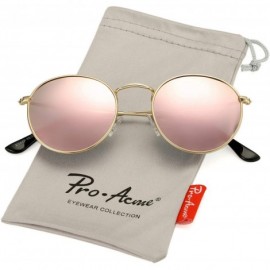 Aviator Small Round Metal Polarized Sunglasses for Women Retro Designer Style - Gold Frame/Pink Mirrored Lens - CH18UQ8EIS3 $...