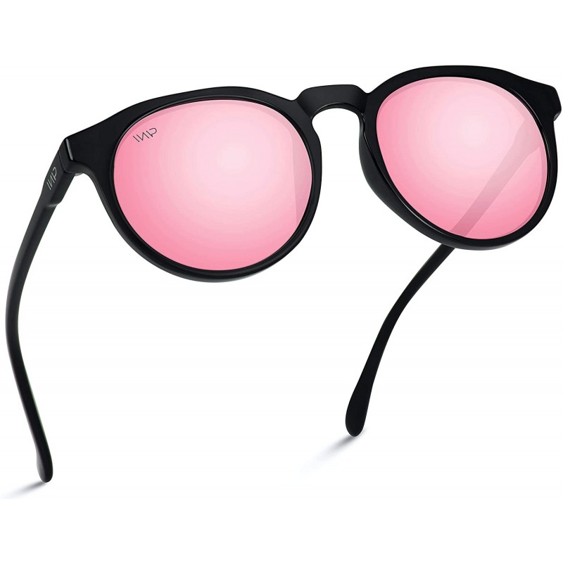 Oversized Retro Round Flat Top Frame Mirrored Fashion Sunglasses - Black Frame / Pink Mirror Lens - CV12L97OLNL $19.91