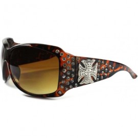 Oversized Stylish Cowgirl Fashion Bling Cross Rhinestone Womens Oversized Sunglasses - Tortoise / Brown - C218ECGG7U6 $12.15