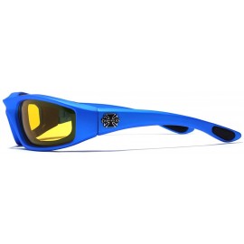 Shield Padded Bikers Sport Sunglasses Offered in Variety of Colors - Blue - Yellow (Night) - CQ12O39FK4K $11.25