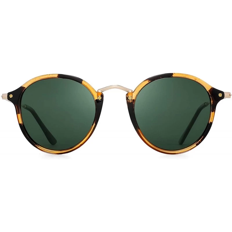 Round Retro Polarized Round Sunglasses for Women Vintage Small Mirror Glasses - Tortoise Frame / Polarized Green Lens - CD18A...