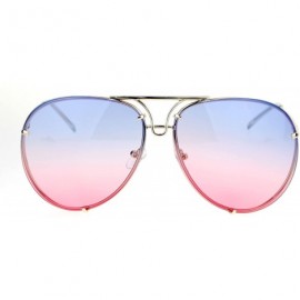 Oval Retro Vintage Rimless Oceanic Lens Pilot Sunglasses - Blue Pink - CY12N08OLNT $11.20