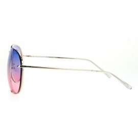 Oval Retro Vintage Rimless Oceanic Lens Pilot Sunglasses - Blue Pink - CY12N08OLNT $11.20