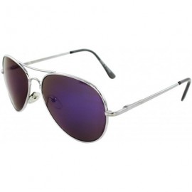 Aviator Pilot Fashion Aviator Sunglasses Silver Black Frame Emerald-Purple Mirror Lenses for Men and Women - C21197GYIBR $7.60