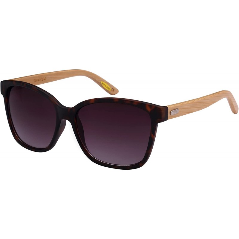 Square Oversized Horned Rim Bamboo Temple Sunglasses 540905BM-AP - Matte Tortoiseshell - C5124T2T1OR $10.51