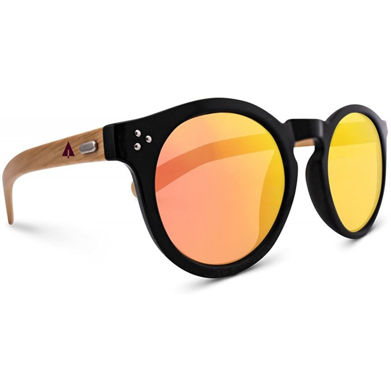 Wayfarer Wooden Bamboo Sunglasses Temples Round Vintage Oversize Wood Sunglasses - Gold W/ Pouch - C611VNUSU8H $36.85