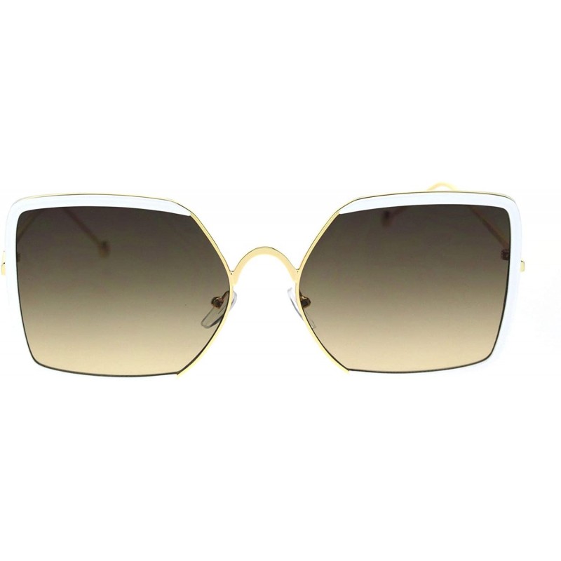 Rectangular Womens Rectangular Double Rim Squared Butterfly Chic Sunglasses - Gold White Brown - CP18S7C7NTU $13.37