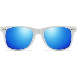 Square Vintage Retro HD Polarized Classic Sunglasses Tac Lens - White Frame-blue Mirrored - CN18LL89N7O $11.72