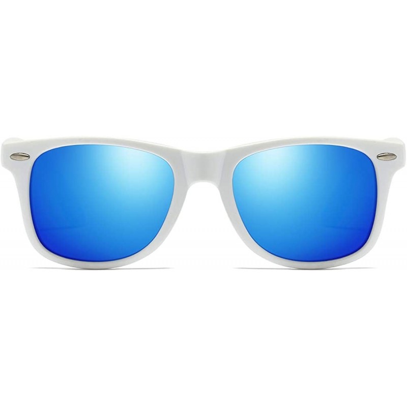 Square Vintage Retro HD Polarized Classic Sunglasses Tac Lens - White Frame-blue Mirrored - CN18LL89N7O $11.72