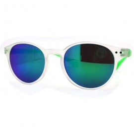 Round Multicolor Mirror Lens Round Horn Rim Fashion Sunglasses Thin Light Frame - Green - CX11W8F1BHD $8.66