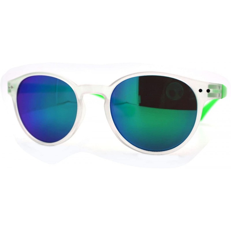 Round Multicolor Mirror Lens Round Horn Rim Fashion Sunglasses Thin Light Frame - Green - CX11W8F1BHD $8.66