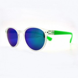 Round Multicolor Mirror Lens Round Horn Rim Fashion Sunglasses Thin Light Frame - Green - CX11W8F1BHD $8.66