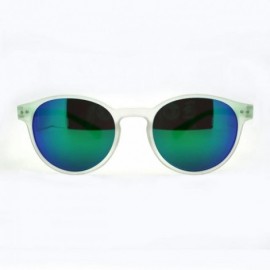 Round Multicolor Mirror Lens Round Horn Rim Fashion Sunglasses Thin Light Frame - Green - CX11W8F1BHD $8.66