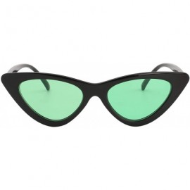 Oval Women Retro Vintage Cat Eye Narrow Slim Sunglasses Goggles Plastic Frame - Black-green - CK18I2M9H8E $11.72