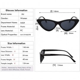 Oval Women Retro Vintage Cat Eye Narrow Slim Sunglasses Goggles Plastic Frame - Black-green - CK18I2M9H8E $11.72