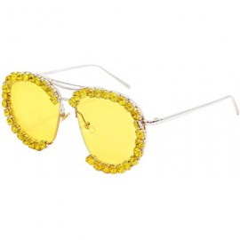 Square Womens Oversized Pearl Rhinestone Sunglasses Stylish Design Eyewear - Yellow02635 - CI199UKUR2N $13.49