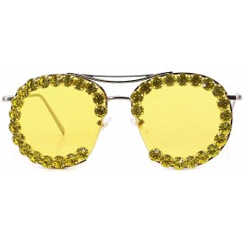 Square Womens Oversized Pearl Rhinestone Sunglasses Stylish Design Eyewear - Yellow02635 - CI199UKUR2N $13.49