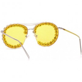 Square Womens Oversized Pearl Rhinestone Sunglasses Stylish Design Eyewear - Yellow02635 - CI199UKUR2N $13.49