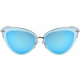 Rimless Women UV400 Cat Eye Glass Oval Alloy Frame Mirror Lens Sunglasses - Blue - CA17YUADESL $10.54