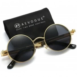 Round Polarized Sunglasses Steampunk Round Lens Metal Frame Unisex Glasses AE0519 - Gold&black - CX12NA04DSX $13.10