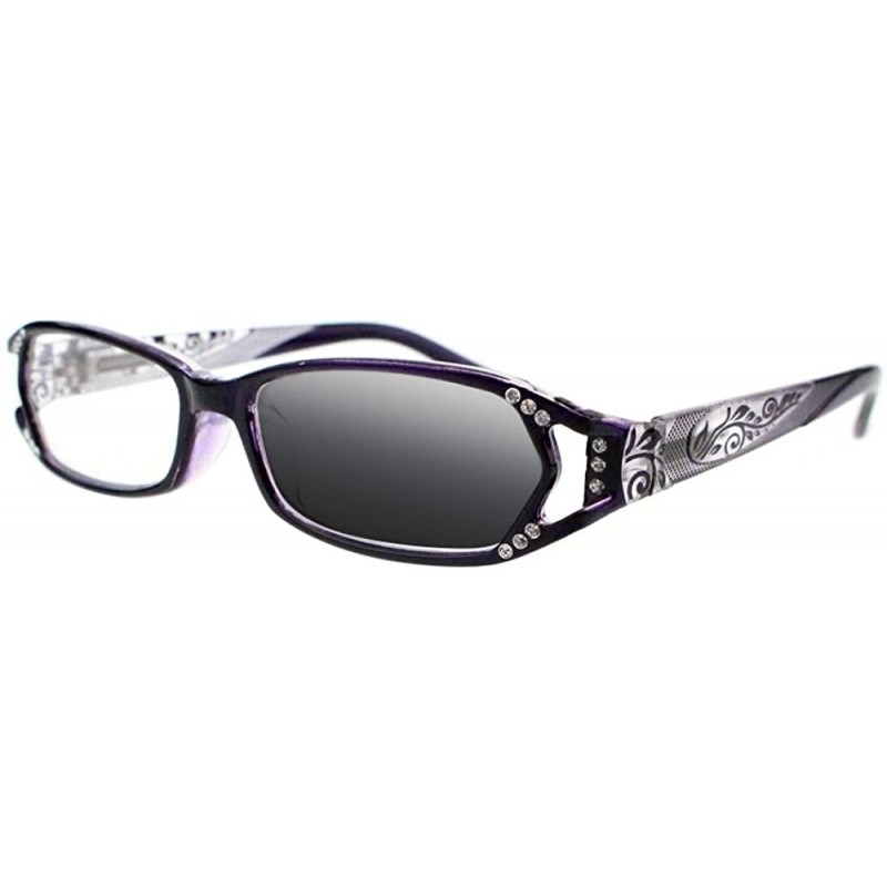 Rectangular Women Diamonds Transition Photochromic Reading Glasses UV400 Protect Sunglasses - Purple - C618DXO3WES $16.10